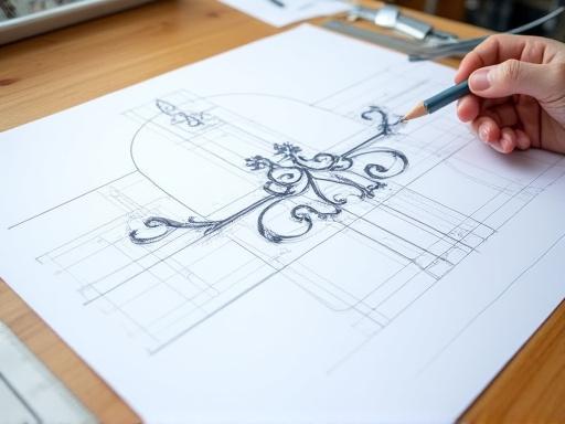 Schizzo tecnico di un progetto in ferro battuto